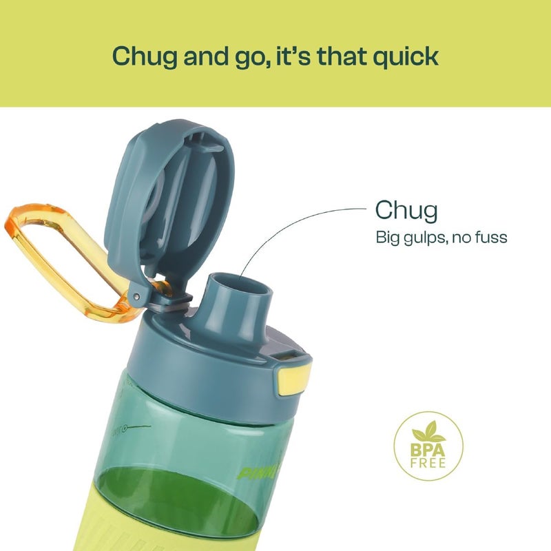 Pinnacle Pulse Hydration Bottle (650ML, Blue) - Motivational Water Bottle with One Hand Operation, Hydration Tracker & Flip Top Lid - Image 2